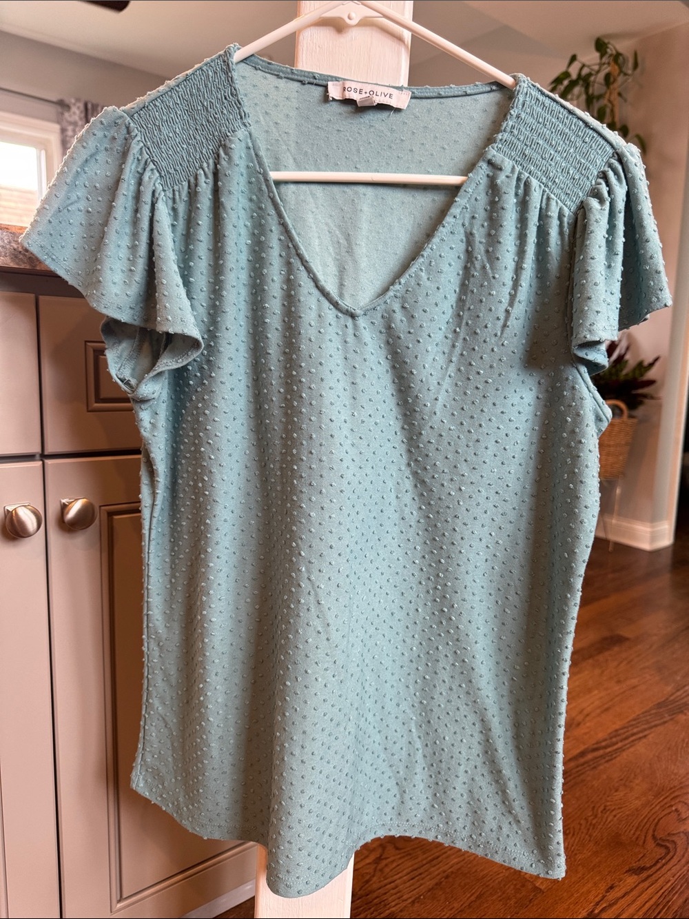 Rose & Olive Blue Dot V-Neck Flutter Sleeve Blouse